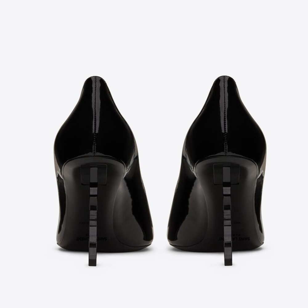 Saint Laurent Opyum Pumps in Black Patent Leather Logo Heel Pointed Toe NWT 37 - Picture 10 of 13
